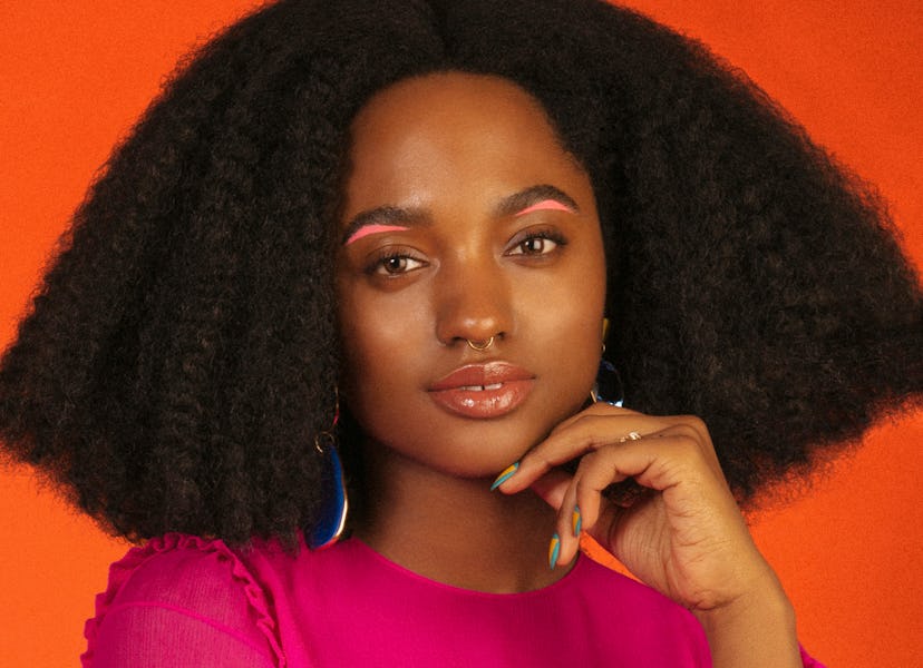 Female model Gabrielle Richardson wearing a pink shirt featured in NYLON's February 2018 cover story