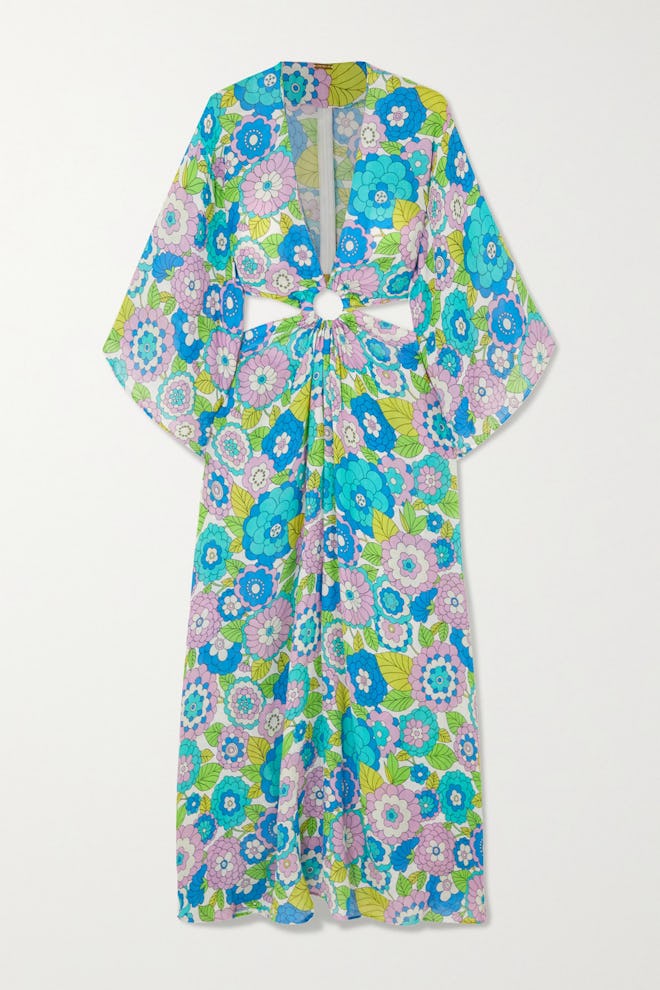 Shelly Cutout Floral-Print Cotton-Voile Maxi Dress
