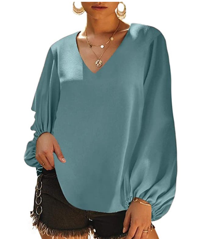 Dokotoo V-Neck Blouse With Balloon Sleeves
