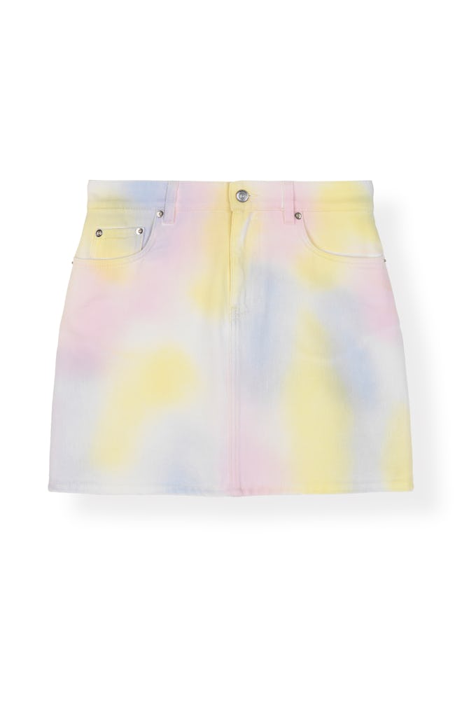 Colored Washed Denim Skirt - Rainbow