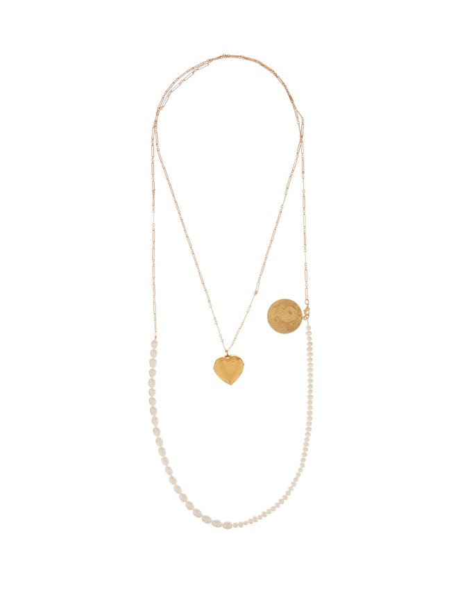 Pearl And Charm Double-Layer Gold-Plated Necklace