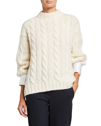 Cable-Knit Sweater With Removable Satin Cuffs