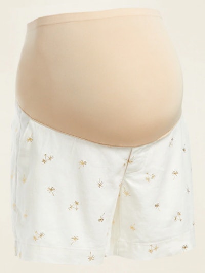 Maternity Full-Panel Foil-Print Linen-Blend Shorts 