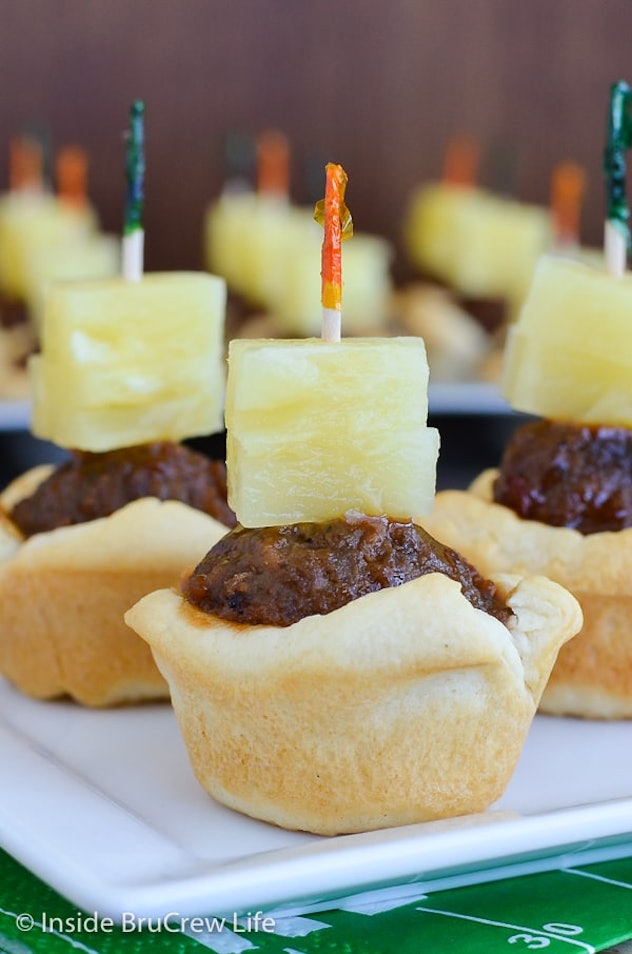 Frozen meatballs can be used in crescent cups, too.