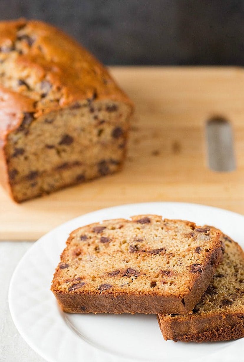 This banana bread recipe uses peanut butter and chocolate chips.