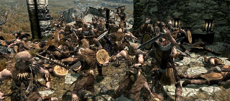 A large epic battle in elder scrolls
