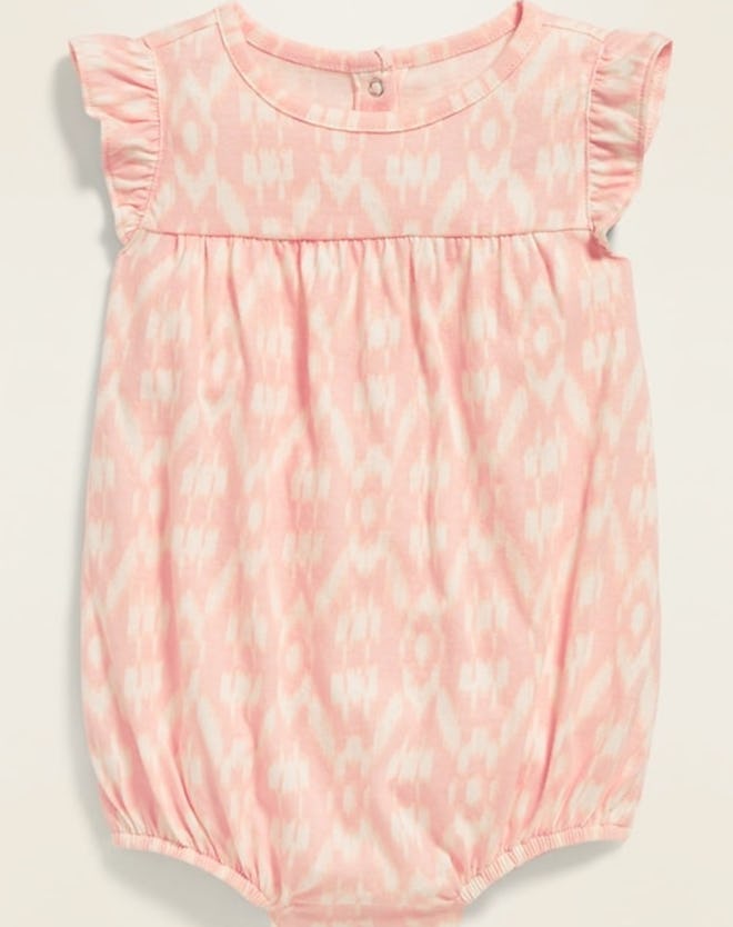 Printed Jersey Bubble One-Piece for Baby in Pink Ikat Print