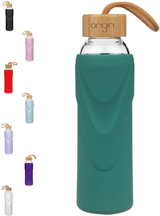 Origin Narrow Mouth Glass Water Bottle With Protective Silicone Sleeve