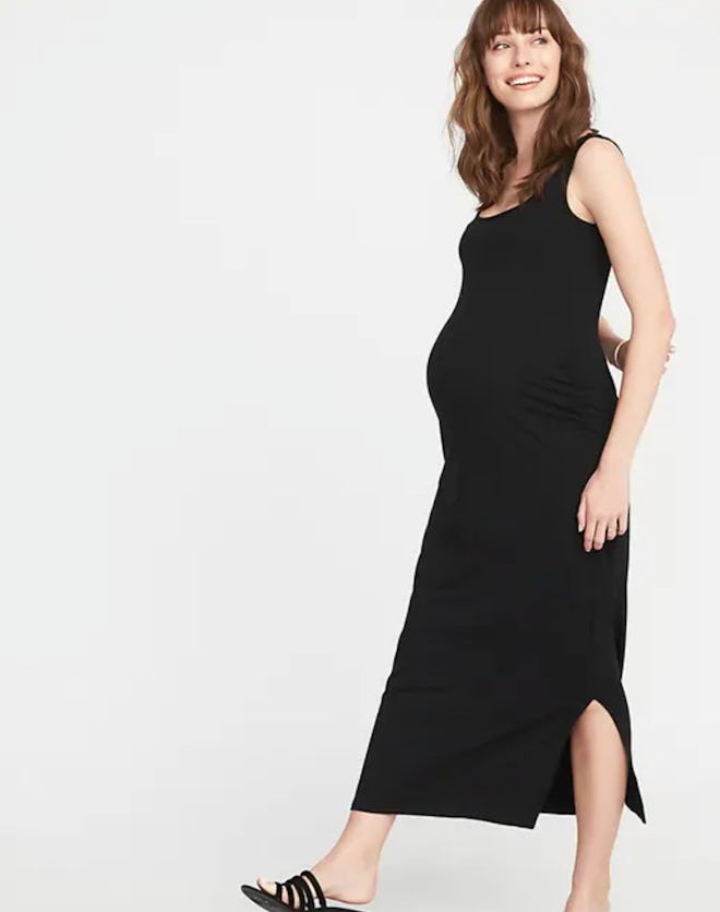 Maternity Side-Slit Maxi Tank Dress in Black Jack