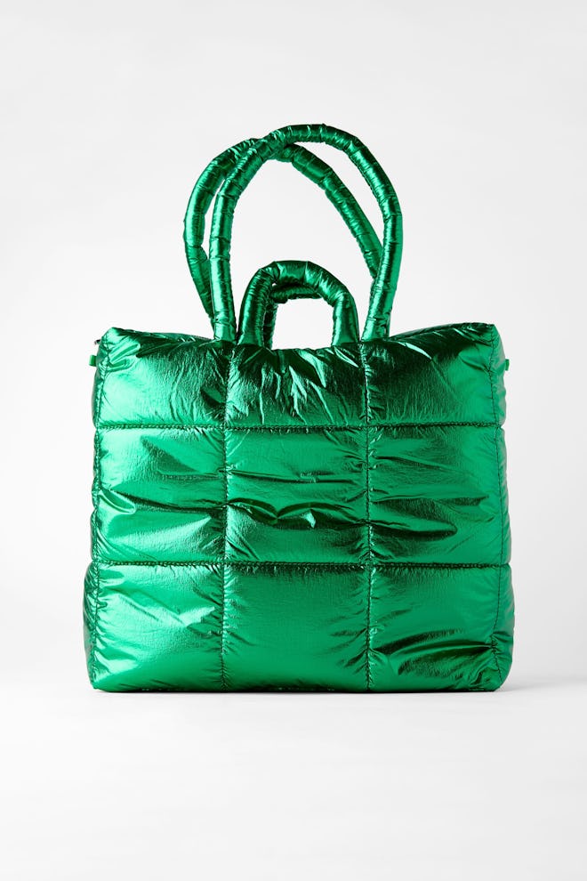 Zara Metallic Quilted Tote Bag