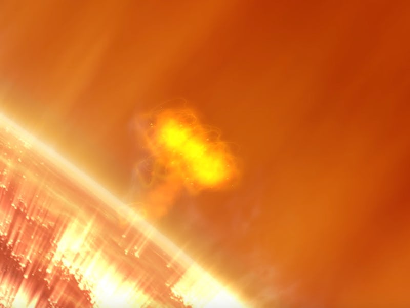 Satellite view of a solar storm