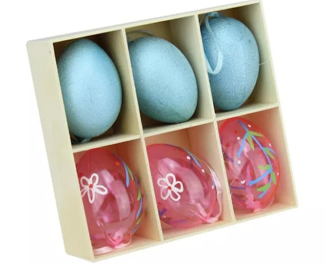 Northlight 6ct Glitter and Transparent Spring Easter Egg Ornaments