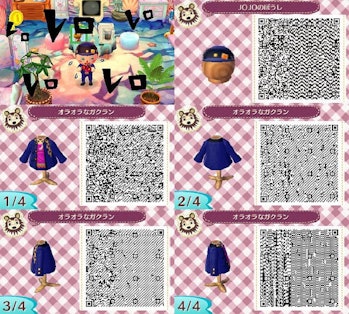 Animal Crossing Designs 18 Qr Codes For Jojo Dbz And Naruto Outfits