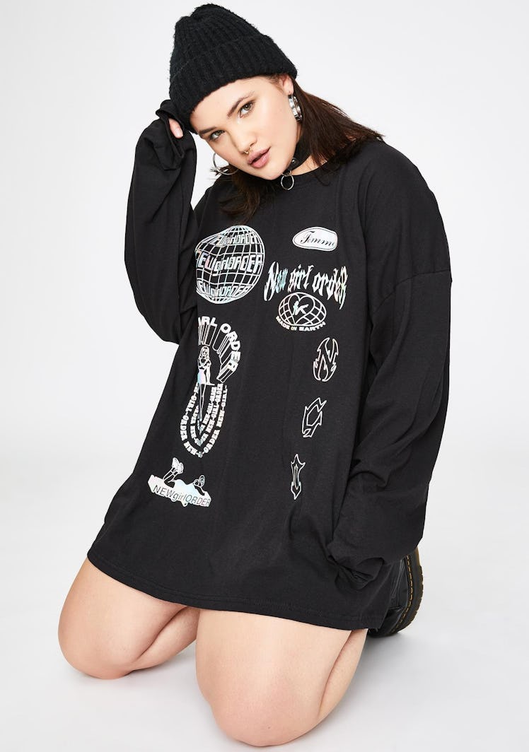 NEW GIRL ORDER Plus Holographic Graphic Long Sleeve Shirt