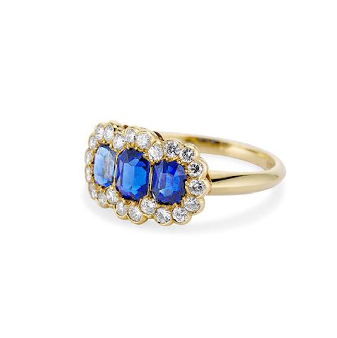 Erstwhile British Victorian Three Stone Sapphire Ring in Gold