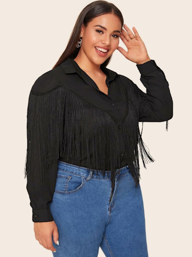 Plus Fringe Detail Solid Shirt