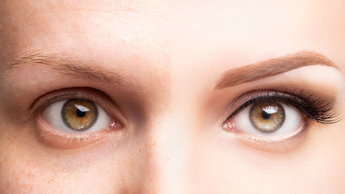 Comparison of regular eyebrow and microbladed eyebrow.