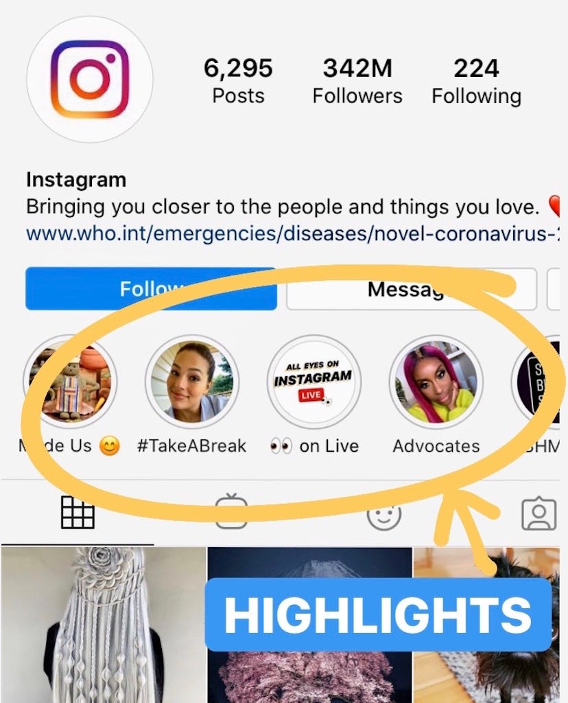 detail shot of where to find highlights, where Instagram stories can live permanently on your feed