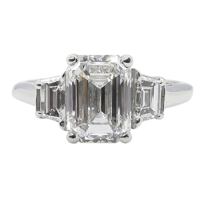 Vintage Gia 2.54 Carat Vintage Emerald Cut Diamond Engagement Ring