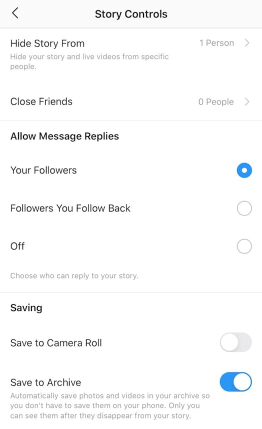 Screenshot of what "Story Controls" look like on Instagram