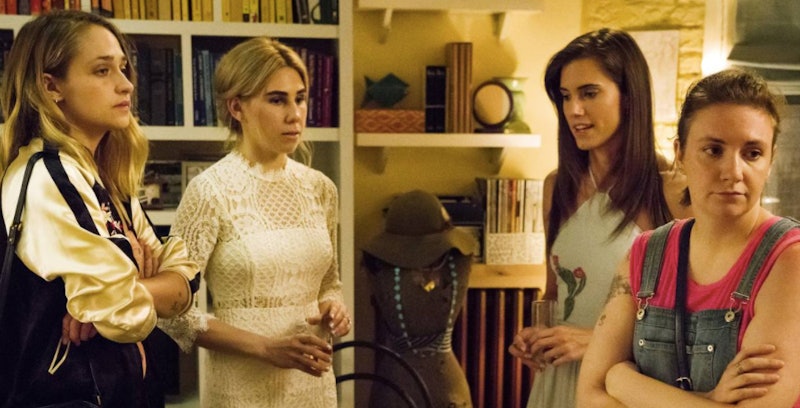 A screenshot from HBO's 'Girls,' where the core group of friends undergoes a friendship breakup. The...