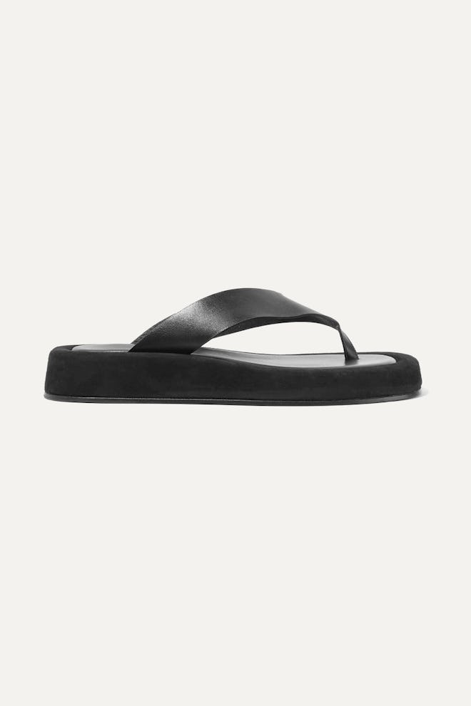 Ginza Leather And Suede Platform Flip Flops