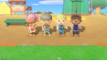 Four "Animal Crossing: New Horizons" characters dancing