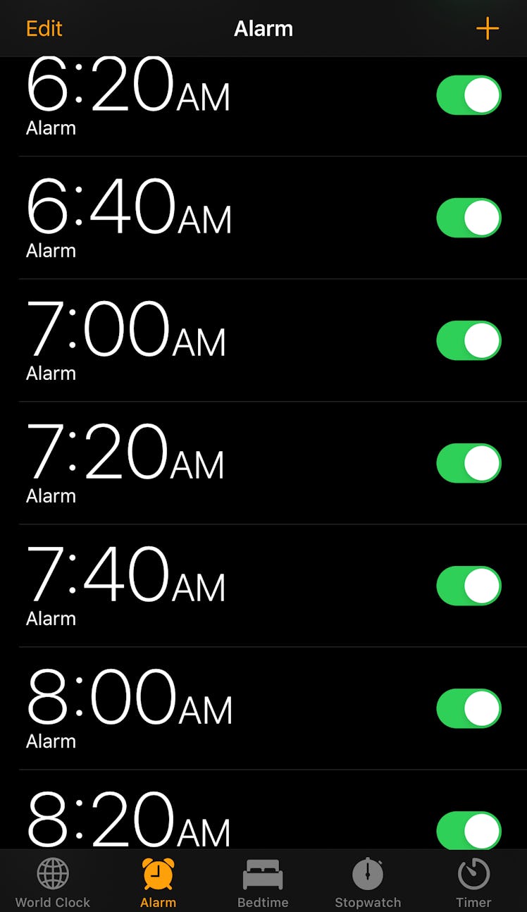 iPhone alarm set at 20 minute intervals 