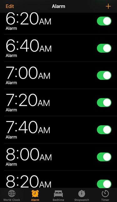 iPhone alarm set at 20 minute intervals 