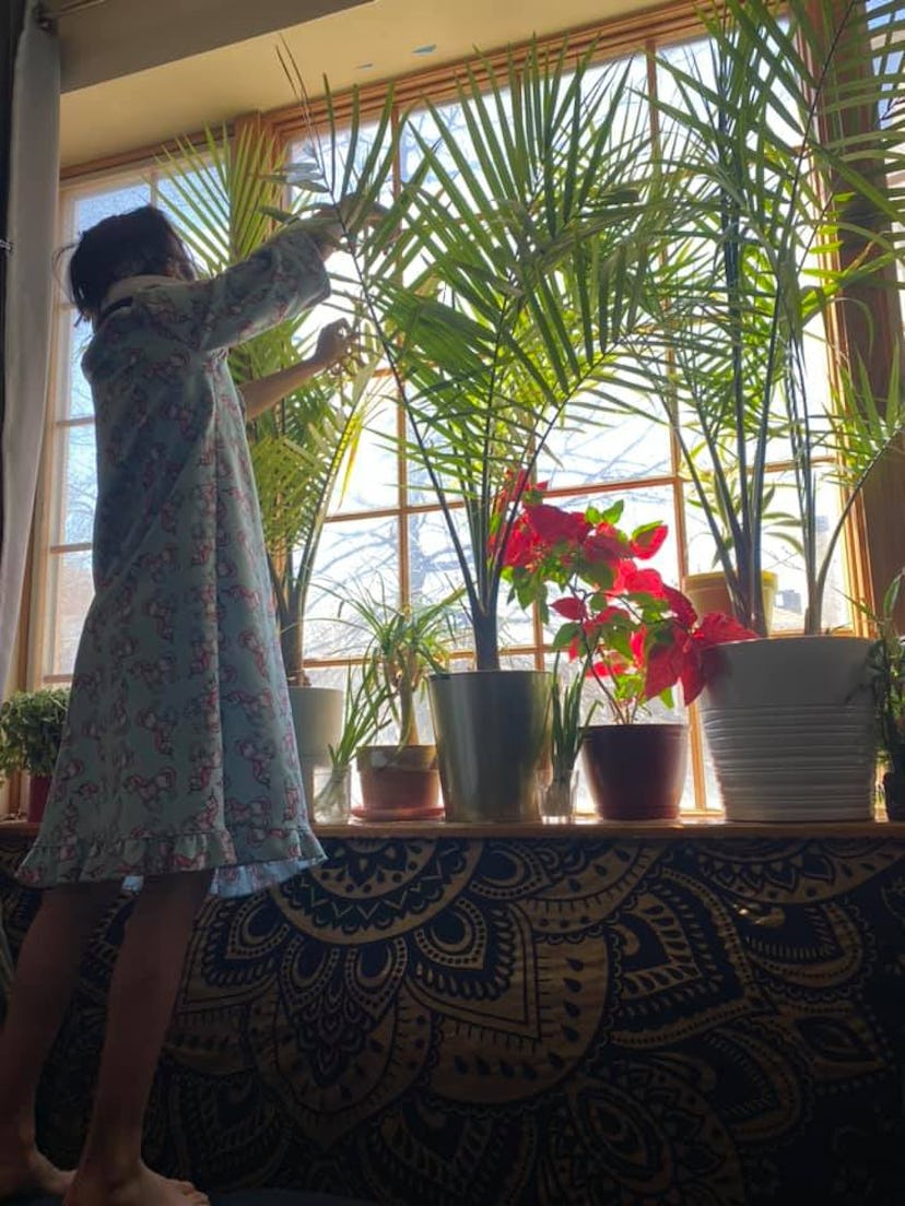 Tending to houseplants is one way kids are entertaining themselves during quarantine. 