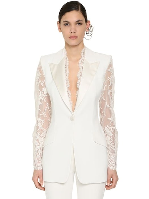 Leaf Crepe & Lace Blazer Jacket