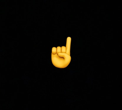 The finger emoji can represent pointing up or "Number 1." 