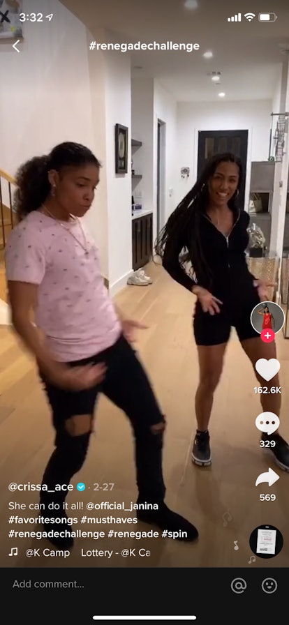 Two sisters do the #RenegadeChallenge on TikTok in their home.