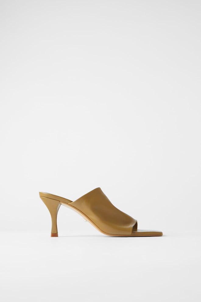 Zara Heeled Soft Leather Square Toe Mules