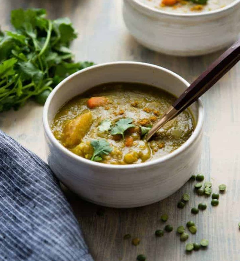 Slow cooker vegetarian split pea soup recipe from Hello Glow is an easy and nourishing dish
