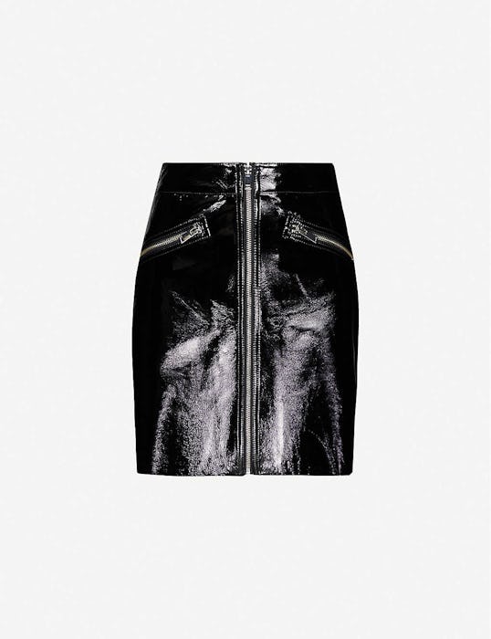 Zip-Detail Patent Leather Skirt