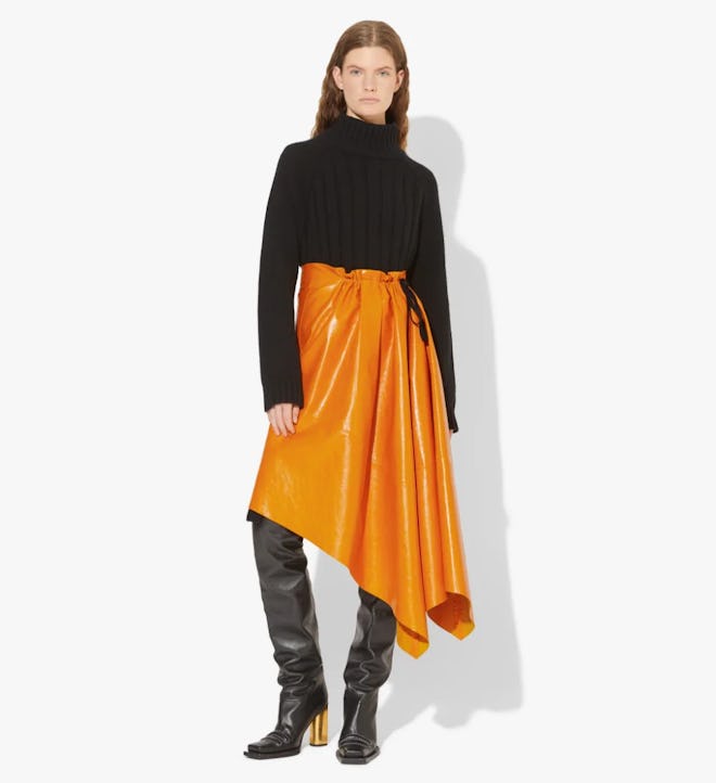 Asymmetrical Leather Mid Skirt