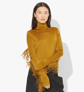 Feather Turtleneck Top - Bright Olive