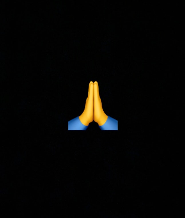 This emoji can represent either prayer hands or high-fiving.