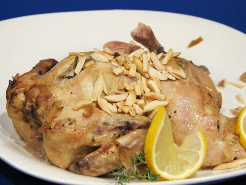 Roasted Lemon Almond Cornish Hens Slow Cooker recipe from Taste & Tell blog makes a beautiful spring...