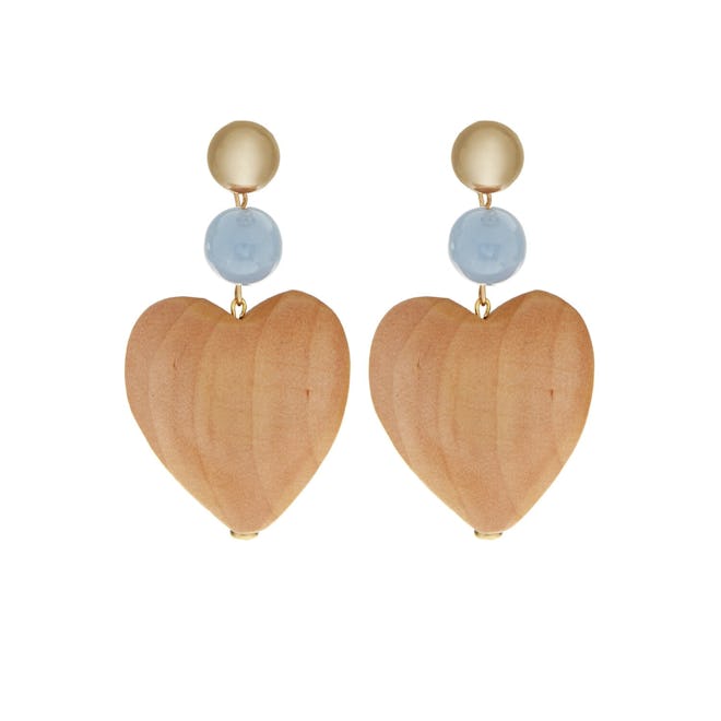 Maple Wood Blue Heart Earrings