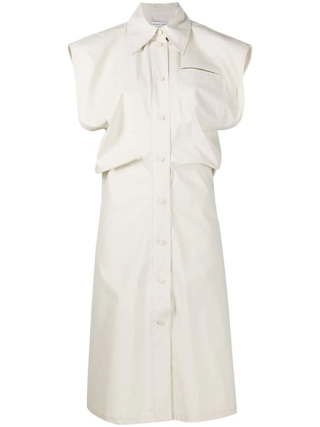 White Sleeveless Buttoned Midi Dress