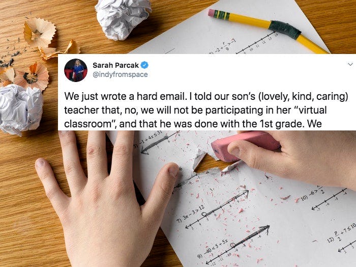 A mom recently took to Twitter to say she would no longer try to homeschool her son.