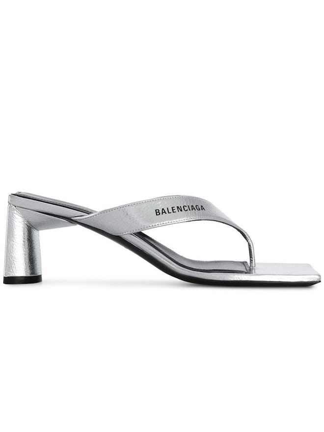 Metallic Silver Crinkled Slide Sandals
