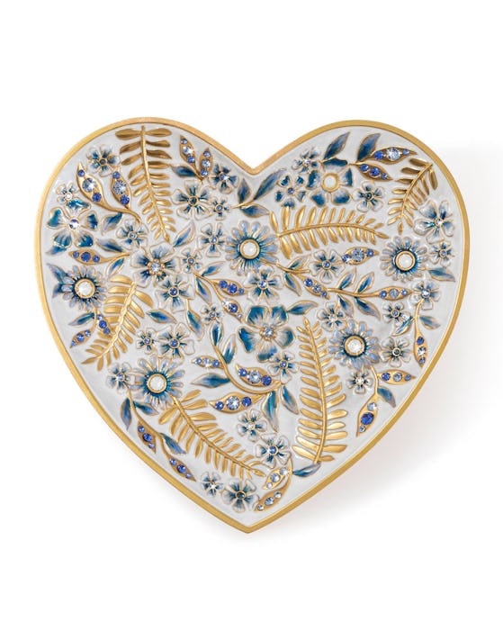 Indigo Floral Heart Trinket Tray
