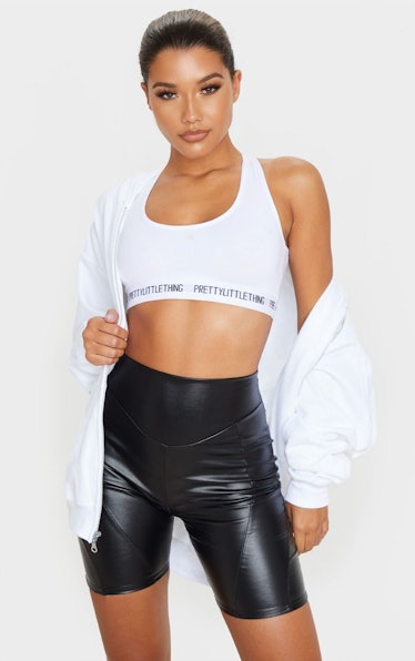 PrettyLittleThing Black Faux Leather Front Seam Detail Bike Short