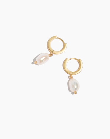 Madewell Pearl Drop Mini Hoop Earrings