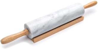 Fox Run Polished Marble Rolling Pin with Wooden Cradle