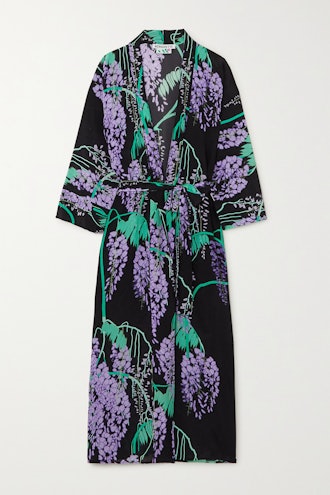 Peignoir floral-print silk crepe de chine midi wrap dress