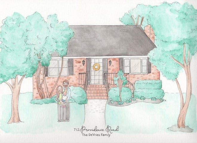 Custom Watercolor Home Portrait WITH FAMILY